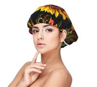 Bonnet de nuit en satin imprimé tournesol rose pour adulte - Bonnet de nuit en soie pour homme et femme, noir, taille unique