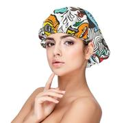 Bonnet de nuit en satin pour adulte avec impression d'art comique, maintient la coiffure et assure un sommeil confortable, noir 33 cm, noir, taille unique