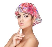 Bonnet de nuit en satin pour adulte avec imprimé fleur, rose et papillon, maintient la coiffure et assure un sommeil confortable, 33 cm, noir, taille unique