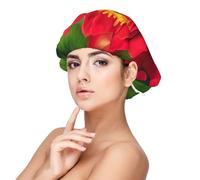 Bonnet de nuit en satin pour adulte avec imprimé floral rouge, maintient la coiffure et assure un sommeil confortable, 33 cm, noir, taille unique