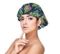 Bonnet de nuit en satin pour adulte avec imprimé fruits tropicaux ananas, maintient la coiffure et assure un sommeil confortable, noir 33 cm, noir, taille unique