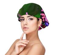 Bonnet de nuit en satin pour adulte avec imprimé papillon et fleur rose, pour maintenir la coiffure et garantir un sommeil confortable, 33 cm, noir, taille unique