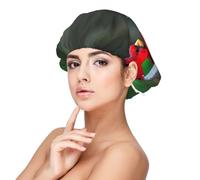 Bonnet de nuit en satin rouge avec imprimé oiseaux mignons pour adulte, maintient la coiffure et assure un sommeil confortable, 33 cm, noir, taille unique