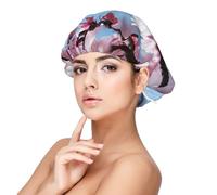 Bonnet de nuit en satin tentant à imprimé fleurs de cerisier pour adulte, maintient la coiffure et assure un sommeil confortable, 33 cm, noir, taille unique