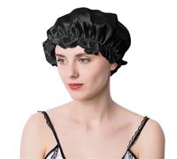 Bonnet de Nuit en Soie Grand bonnet de nuit en soie for femmes, bonnets for cheveux, couvre-têtes(Black,M 56-58CM)
