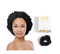 Bonnet de Nuit en Soie Naturelle de Mûrier- Femme-19 Mommes-Extra Large-Bandeau élastique- Charlotte- Foulard De Sommeil- Pour Cheveux Secs Cassants bouclés Afro Crépus- Night Silk Sleeping Cap (Noir)