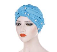 Bonnet De Nuit Femme - Wrap Femmes Casquette À Volants Perle Inde Chapeau Turban Bonnet Perles Casquettes De Baseball (Blue One Size)