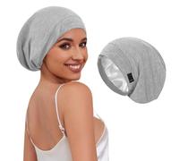 Bonnet de Nuit Homme Femme, Unisexe Slouchy Beanie, Taille de Tête Ajustable, pour Sport, Chimio, Cancer, Sommeil, Casque Moto, Noir