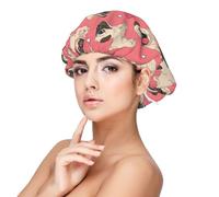 Bonnet de nuit pour femme avec imprimé carlin pour protéger les cheveux, bonnet de nuit confortable pour cheveux bouclés et longs Noir, noir, taille unique