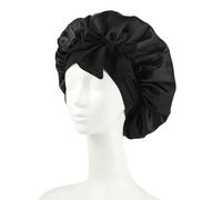 Bonnet de nuit réglable en satin avec nœud - Bandeau élastique - Pour le lavage et le maquillage - Noir