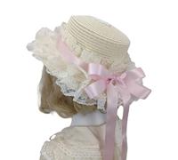 Bonnet de paille respirant confortable sur le thème victorien avec bordure en dentelle et nœud papillon pour cosplay, rassemblements, style jardin, b, Taille unique