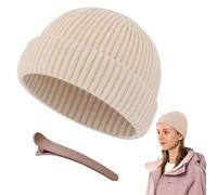 Bonnet de Pêcheur en Laine pour l'hiver, Bonnet Tricoté Chaud pour Homme et Femme, Unisex Trawler Winter Hat, Bord Roulé Travailleur Bonnet Casquette d'hiver Street Décontracté Brimless Chapeau,Beige