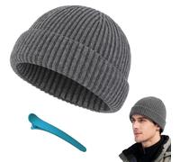 Bonnet de Pêcheur en Laine pour l'hiver, Bonnet Tricoté Chaud pour Homme et Femme, Unisex Trawler Winter Hat, Bord Roulé Travailleur Bonnet Casquette d'hiver Street Décontracté Brimless Chapeau, Gris