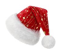 Bonnet de Père Noël - 43,2 x 33 cm - Grand bonnet de costume en peluche - Chapeau de cosplay étoile dorée - Chapeau chaud et doux - Accessoire de vacances élégant - Chapeau festif pour adulte, famille