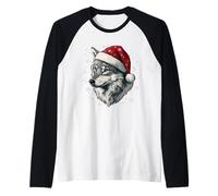 Bonnet de Père Noël Loup Amusant et Mignon pour Les Amoureux des Animaux de Noël Manche Raglan