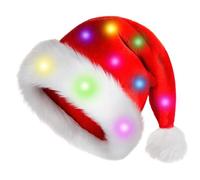 Bonnet de Père Noël lumineux en peluche 32 x 45 cm | Bonnet changeant de