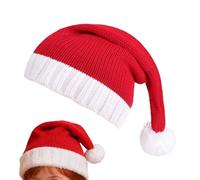 Bonnet de Père Noël tricoté rouge avec pompon - Bonnet de vacances - Pour festival, fête, fête, réunion de famille, intérieur et extérieur