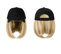 Bonnet de perruque Casquette de Baseball Perruque Chapeau Synthétique avec Cheveux Perruque Naturellement Casquette avec Perruque Chapeau Perruques Bobo Réglable Femmes Chapeau de perruque(15)