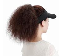 Bonnet de perruque Chapeau de perruque à visière avec queue de cheval for femmes, chapeau réglable avec perruque synthétique attachée, queue de cheval crépue et bouclée Chapeau de perruque(B)