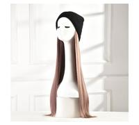 Bonnet de perruque Chapeau de perruque en peluche for femmes, chapeau de perruque long et droit, chapeau de perruque naturel et réaliste, adapté à une utilisation quotidienne en fête Chapeau de perruq