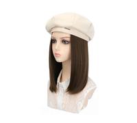Bonnet de perruque Chapeau de perruque for femmes, chapeau de perruque à la mode, béret de cheveux raides de longueur moyenne avec perruque, chapeau de perruque réglable Chapeau de perruque(B)