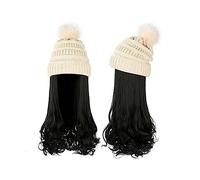 Bonnet De Perruque Chapeau Long Cheveux Bouclés Ondulés Dames Perruque Synthétique Hiver Chaud Bonnet Tricoté Détachable 22 Pouces Perruque Brun Doré Bonnets De Perruque Pour Femmes(8)