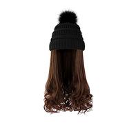 Bonnet De Perruque Chapeau Long Cheveux Bouclés Ondulés Dames Perruque Synthétique Hiver Chaud Bonnet Tricoté Détachable 22 Pouces Perruque Brun Doré Bonnets De Perruque Pour Femmes(11)