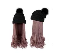 Bonnet De Perruque Chapeau Long Cheveux Bouclés Ondulés Dames Perruque Synthétique Hiver Chaud Bonnet Tricoté Détachable 22 Pouces Perruque Brun Doré Bonnets De Perruque Pour Femmes(2)