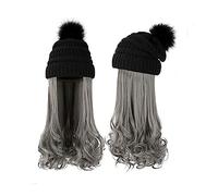 Bonnet De Perruque Chapeau Long Cheveux Bouclés Ondulés Dames Perruque Synthétique Hiver Chaud Bonnet Tricoté Détachable 22 Pouces Perruque Brun Doré Bonnets De Perruque Pour Femmes(4)