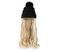 Bonnet de perruque Chapeau perruque synthétique longue ondulée perruques avec béret chapeau tricoté mode noir automne hiver casquette cheveux perruque Extensions de cheveux Chapeau de perruque(B 10B)