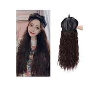Bonnet de perruque Cheveux longs bouclés chapeau synthétique perruque chapeau réglable avec cheveux Extension de cheveux naturels dames perruque courte cheveux raides ondulés Chapeau de perruque(C)