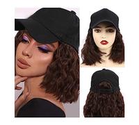 Bonnet de perruque Court ondulé Bob chapeau synthétique perruque for femmes réglable haute température Fiber eau vague Extensions de cheveux casquette de Baseball Chapeau de perruque(1)
