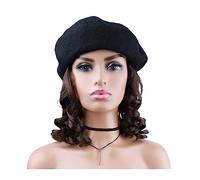 Bonnet de perruque Extension de cheveux courts synthétiques vague naturelle chapeau bouclé perruques bonnet tricoté mode chapeau chaud perruque de fête quotidienne Chapeau de perruque(Black Hat)