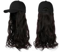 Bonnet de perruque Longue perruque synthétique ondulée casquette de baseball avec extensions de cheveux chapeau perruques os naturel noir connecter perruque réglable for les femmes Chapeau de perruque