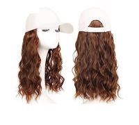 Bonnet de perruque Longues perruques de cheveux bouclés ondulés naturels synthétiques avec chapeau casquette de baseball se connectent naturellement perruque de chapeau réglable Chapeau de perruque(6)