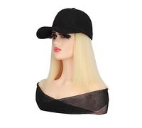 Bonnet de perruque Perruque de baseball courte et droite synthétique naturelle Bob perruque chapeau noir perruques casquette avec cheveux connecter casquette de baseball réglable Chapeau de perruque(3