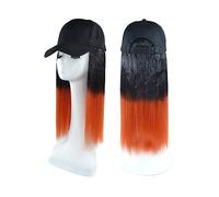 Bonnet de perruque Perruque synthétique longue et droite for femmes fibre haute température noire avec chapeau casquette de Baseball connecter perruque de chapeau réglable Chapeau de perruque(3)