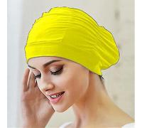 Bonnet de piscine imperméable pour cheveux longs, jaune - Nylon