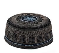 Bonnet de Prière Musulman Homme Chapeau Namaz Kufi Coton Confortable Calotte Homme Islamique Respirant Chapeau Rond Turc Brodé Bonnet Turban Traditionnel Arabe Cadeau pour Eid Ramadan Prier,Noir,59