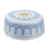 Bonnet de Prière Musulman Homme Chapeau Namaz Kufi Coton Confortable Calotte Homme Islamique Respirant Chapeau Rond Turc Brodé Bonnet Turban Traditionnel Arabe Cadeau pour Eid Ramadan Prier,Bleu,59