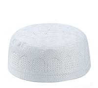 Bonnet de Prière Musulman Homme Chapeau Namaz Kufi Coton Confortable Calotte Homme Islamique Respirant Chapeau Rond Turc Brodé Bonnet Turban Traditionnel Arabe Cadeau pour Eid Ramadan Prier,Blanc,59