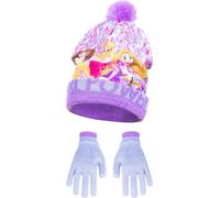 Bonnet de princesse Disney avec pompon et gants assortis pour enfants Violet 52