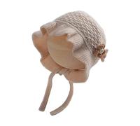 Bonnet de princesse pour bébé - Bonnet d'hiver tendance - Pour fille de 1 à 5 ans - À lacets - Avec breloque florale - Hiver chaud, beige, taille unique