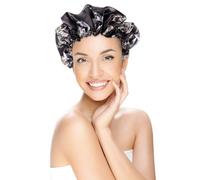 Bonnet de Rond Double Couche pour Femmes, Noir | Polyester Imperméable, Motif Imprimé Lumineux, Maintien Confortable, Usage et Maquillage