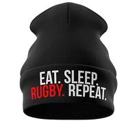 Bonnet de rugby brodé avec inscription « Eat Sleep Rugby Repeat » Violet - Noir - Taille Unique