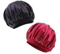 Bonnet de Sommeil,2 Pièces Satin Capuchon de Sommeil Élastique Large Bande Sommeil Bonnet pour Femmes Filles Dormir Chimio Perte de Cheveux