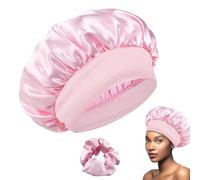 Bonnet de sommeil en satin avec élastiques à cheveux - Bonnet de nuit en satin pour dormir - Bonnet de sommeil doux pour femme - Protection des cheveux pour la nuit - Rose