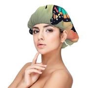 Bonnet de sommeil en satin de qualité supérieure Motif papillon 2 dessiné à la main - Protégez vos cheveux avec style, noir, One Size-M