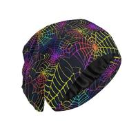 Bonnet de sommeil en satin doux, léger et respirant pour tresses, bonnet de nuit kitsch cheveux femme toile d'araignée colorée