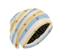 Bonnet de sommeil en satin réglable pour cheveux kitsch cheveux hommes pastel rétro simple rayure jaune